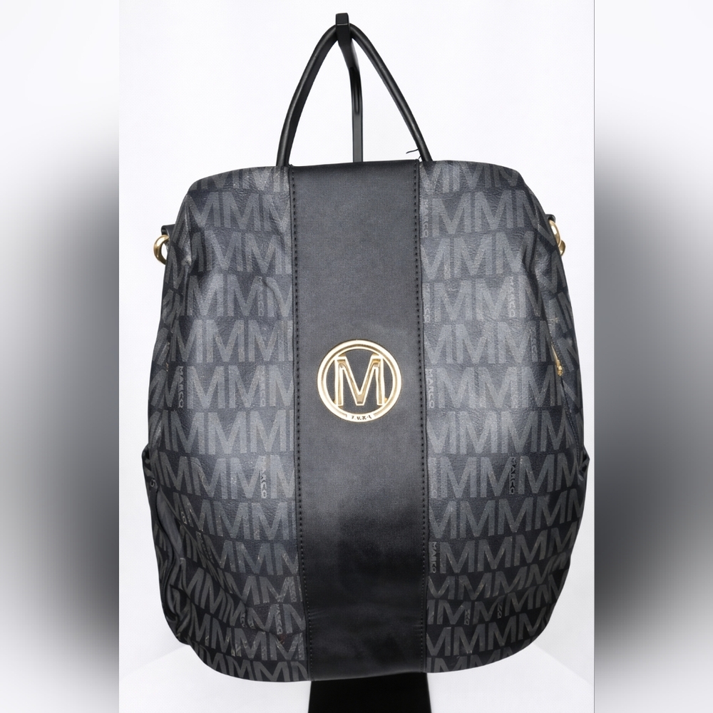 MKF Collection Black Monogram Backpack Gold Hardware Travel Bag EUC